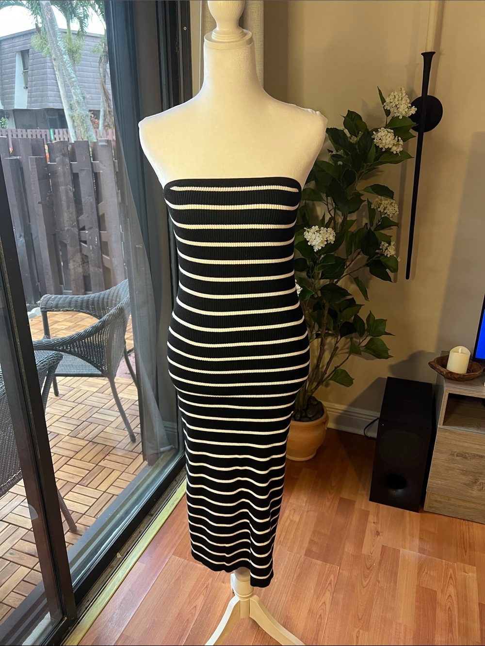 Caroline Constas Black and White Striped Midi Dress